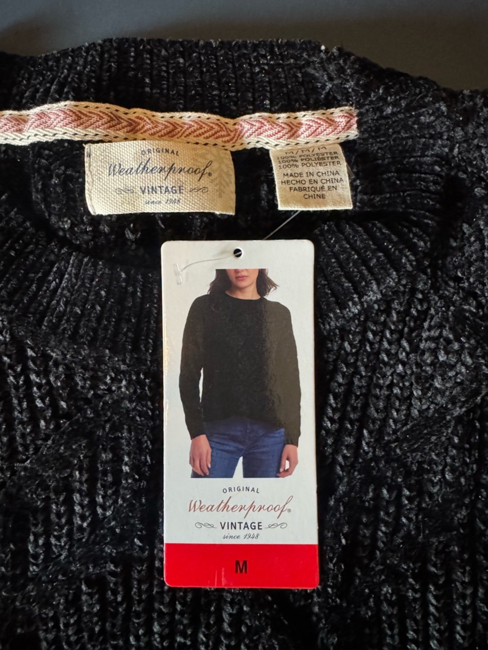 Weatherproof Black Cable-Knit Crewneck Sweater